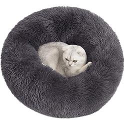 Pet Dog Calming Bed, Self-Warming Plush Round Dog Lounger Pillow Cushion Soft Luxury Faux Fur Cat Donut Bed Cuddler Nest for Pets Dogs Cats Puppies Orthopedic Joint Relief Washable, Non-slip Indoor