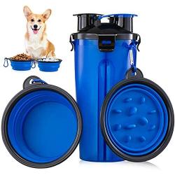 Dog Water Bottle for Walking, Portable Water Bottle for Dogs, with Collapsible Dog Water Bowl and Slow Feeder Bowl for Travel