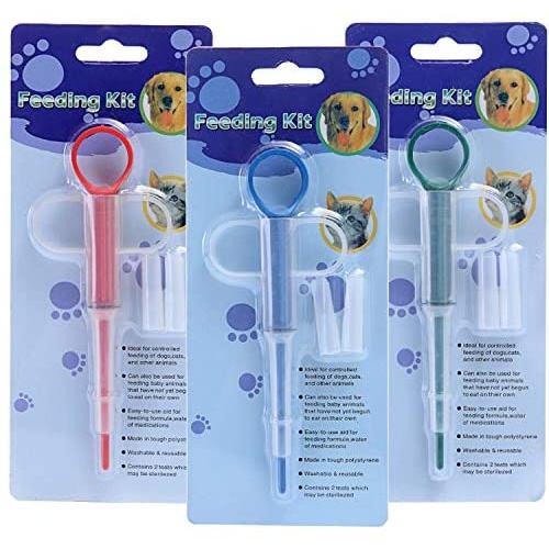Apoi Pet Feeding Dispenser Dog Pill Dispenser [3 Pack] Pet Piller Gun Dog Pill Shooter with Soft Tip Medical Feeding Tool Kit for Cats Dogs Small Animals - Green,Blue,Red