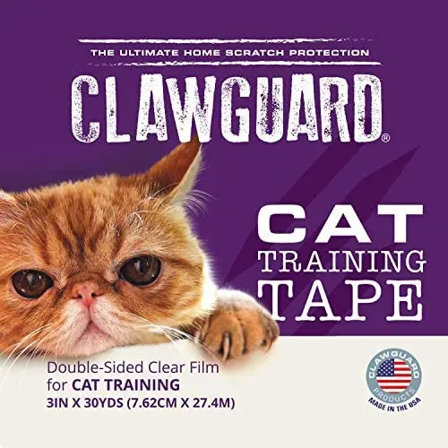 CLAWGUARD Cat Training Tape Deters Cats from Scratching Clawing or Jumping on Furniture and Surfaces Clear Double Sided Barrier Anti Scratch Tape with Dispenser for Couches, Drapes, Screens and More CLAWGUARD Cat Training Tape Deters Cats from Scratching Clawing or Jumping on Furniture and Surfaces Clear Double Sided Barrier Anti Scratch Tape with Dispenser for Couches, Drapes, Screens and More