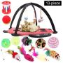 chengyan 13 Pieces Pet Toy Set Interactive Activity Center, Non-Toxic Cat Supplies Suit, Cat Play Mat Tent with Hanging Toy Balls, Cat Kitten Toys