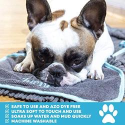 Furvoya Pet Chenille Bath Towel - Quick Drying & Super Absorbent Cloth for Dogs & Cats - Non-Dyed Grooming & Cleaning Dryer Accessories - Hand Pockets, Hanging Loop, Embroidered Paws