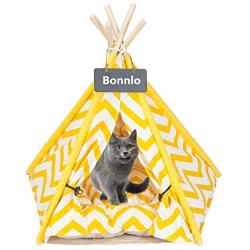 Bonnlo Pet Teepee Dog(Puppy) & Cat Bed - Portable Dog Tents & Pet Houses for Puppy or Cat with Thick Cushion and Blackboard