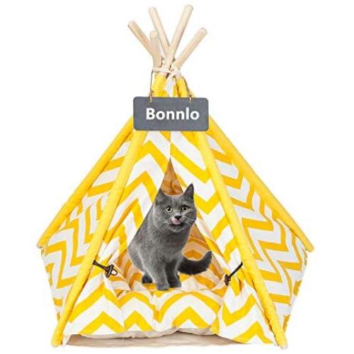 Bonnlo Pet Teepee Dog(Puppy) & Cat Bed - Portable Dog Tents & Pet Houses for Puppy or Cat with Thick Cushion and Blackboard