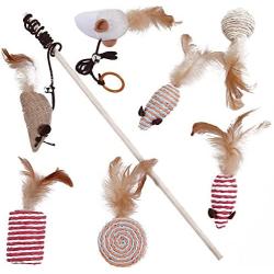 OCSOSO Pet Cat Toy Sets Cute Design Bird Mouse Fish Feather Teaser Wand Plastic Toy for Cats