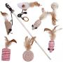 OCSOSO Pet Cat Toy Sets Cute Design Bird Mouse Fish Feather Teaser Wand Plastic Toy for Cats