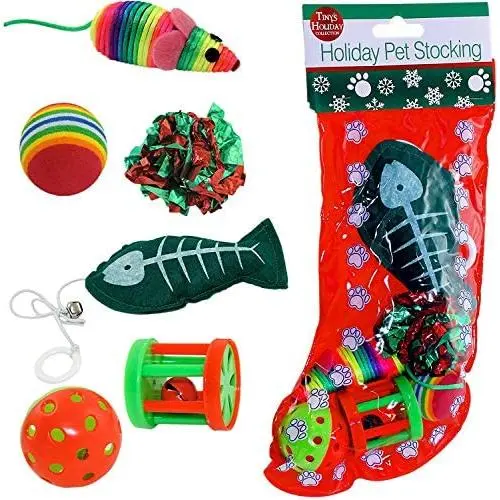 Kole Christmas Cat Stocking, 6 Assorted Toys Kole Christmas Cat Stocking, 6 Assorted Toys