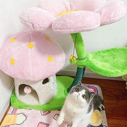 Mushroom Shape Cat Tree, Plush Cat Tower, Kitten Climbing Frame, Butterfly Flower Perch, Scratching Post, Cozy Condo, Perfect for Cat Indoor Activity