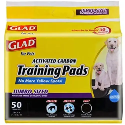 Glad for Pets JUMBO-SIZE Charcoal Puppy Pads | Black Training Pads That ABSORB & Neutralize Urine Instantly | New & Improved Quality, 50 Count Glad for Pets JUMBO-SIZE Charcoal Puppy Pads | Black Training Pads That ABSORB & Neutralize Urine Instantly | New & Improved Quality, 50 Count