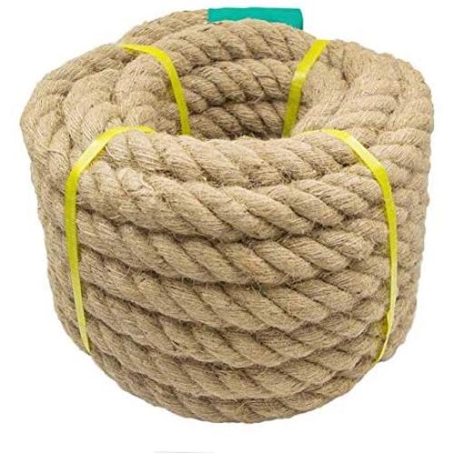 Aoneky Jute Rope - 1.18/1.5/2 Inch Twisted Hemp Rope for Crafts, Climbing, Anchor, Hammock, Nautical, Cat Scratching Post, Tug of War, Decorate (7/8 Inch x 96 Feet)