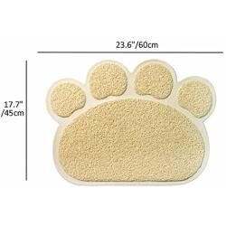 MaruPet Solid Paw Print Cat Litter Mat Non-Slip Pet Paw Shape PVC Mat Placemat for Dog&Cats 17.7''x23.6''/45x60cm Beige