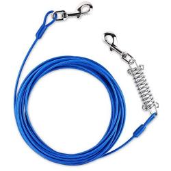 Petbobi 30 ft Tie Out Cable for Dog with Durable Spring and Metal Swivel Hooks for Outdoor, Yard and Camping, Rust- Proof Training Tether for Small to Medium Dogs Up to 85 Pounds, Blue