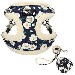 Didog Soft/Cosy Fleece Dog Vest Harness and Leash Set with Cute Bags,No Pull Escape Proof Puppy Harness,Cute Daisy Pattern/Back Openable,Fit Walking Small Dogs, Cats