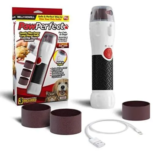Bell+Howell PAWPERFECT Rechargeable Pet Nail and Claw Rotating File with 7000-14,000 RPMs for Dogs, Cats, and Other Small Animals As Seen On TV