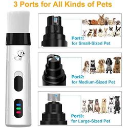 Dog Nail Grinder,Low Noise 2 Speed Professional Pet Nail Trimmers Nail Grinder with 3 Types of Grind Ports Rechargeable Painless,Suitable for Grooming and Trimming Small, Medium & Large Cats&Dogs