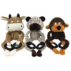 Z.T MENG Dog Plush Toys Interactive Dogs Squeaky Toys, Cute Plush Stuffed Monkey, Bear, Cow Pet Toys, Chewing and Durable Toys for Puppy Dogs and Medium Dogs.(3 Pack).