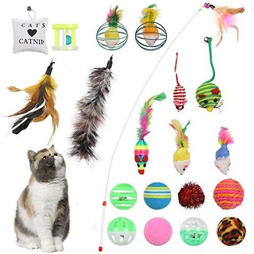 HAITRAL 20 Pcs Cat Toys Kitten Toys Assortments - Cat Toys for Indoor Cats, Kitten Toys Bulk with Cats Teaser Wand & Toy Mice & Balls Pet Toys for Cats, Ferret, Kitty, Kitten