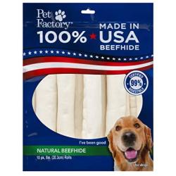 Pet Factory Natural Beefhide Dog Treats 78208, Made in USA, Digestive 8-Inch Retriever Dog Chew Rolls, No Artificial Preservatives or Additives, 10-Pack. Resealable Package