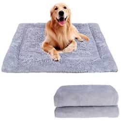 FEBSNOW Dog Bed Mat, Soft Crate Pad with Premium Dog Blanket, Washable Dog Crate Bed for Large Medium Small Dogs Cat Beds（Silver Gray）