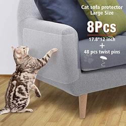 OIFIO Cat Sofa Protector, Furniture Tape For Cats,8 Pack Clear Large Size 17.8''L 12''W Cat Scratch Protector, Cat Scratch Deterrent Tape, Cover to Protect Sofa, Door, Wall,Mattress, Seat, Residue Free.