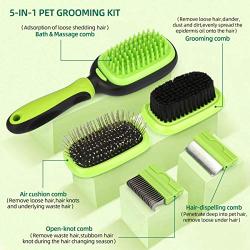 Dematting Comb, Welltop 5 in 1 Pet Grooming Brush, Dog Grooming Brush and Deshedding Tool Dual Side Pet Brush, Including Dematting Comb, Deshedding Comb, Bristle Brush, Pin Brush, Massage Brush