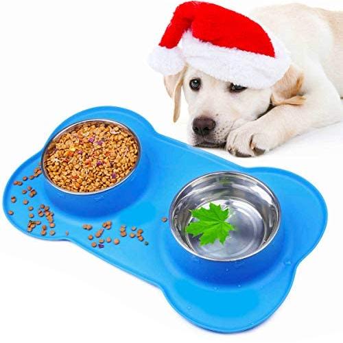 Sequoialake Dog Bowls with Anti-Overflow and Anti-Skid Silicone Dog Food Mat, Stainless Steel Feeder Easy to Clean for Small Medium Large Dogs Cats Pets