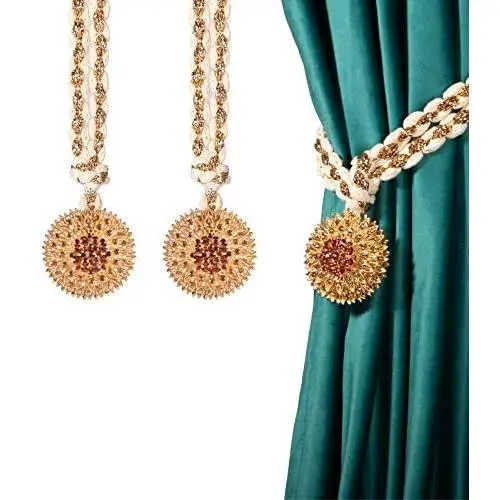 Tayis Curtain Tiebacks - Hand Weaving Cotton Ropes Tie Backs - Sparking Crystal Gold Metal Flower Curtain Buckle for Home Office Decorative (Champagne Gold,2 Pack) Tayis Curtain Tiebacks - Hand Weaving Cotton Ropes Tie Backs - Sparking Crystal Gold Metal Flower Curtain Buckle for Home Office Decorative (Champagne Gold,2 Pack)