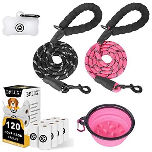 Bolux 2 Pack Dog Leashes, Dog Poop Bags Leak-Proof Pet Waste Bags with Poop Bags Dispenser & Pet Bowl