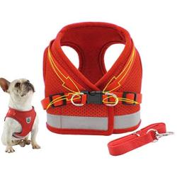 Dog Harness Vest Set Step in Puppy Vest Harness Leash Soft Mesh No Choke for Large Medium Pets Red L