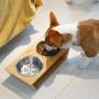Wantryapet Elevated Dog Cat Dog Feeder with 2 Stainless Steel Bowls, Bamboo Raised Stand Pet Feeder Perfect for Small Dogs & Cats