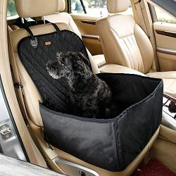 Pettom Pet Bucket Seat Cover Booster Seat 2 in 1 Deluxe Dog& Cat Front Seat Cover for Cars Non- Slip Backing Waterproof (Black)