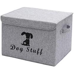 Geyecete Linen Dog Storage Basket Bin Chest Organizer with Lid and Handles - Perfect for Organizing Dog Toys, Dog Clothing, Storage Trunk