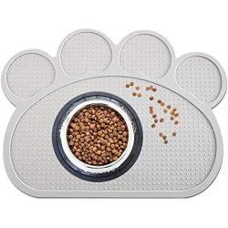 HT-direct Pet Food Mat Dog Bowl Mat Cat Food Mat 14.5 x 11.5inch Water Placemat Mat Paw Shape Silicone Non-Slip Mat Washable Dog Mat for Food and Water for Floors Cleanliness