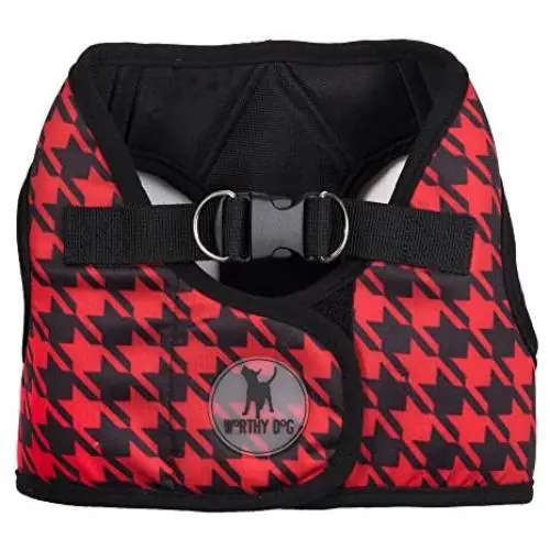 The Worthy Dog Step-in Sidekick Houndstooth Pattern Harness with Padded Mesh Velcro Adjustable, Outdoor, Easy Walk Vest for Dogs-Red/Black The Worthy Dog Step-in Sidekick Houndstooth Pattern Harness with Padded Mesh Velcro Adjustable, Outdoor, Easy Walk Vest for Dogs-Red/Black