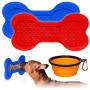 CramuAli Dog Lick Pads - 2 Large Dog Washing Distraction Device, Peanut Butter Lick Mat, Dispensing Treater Mat with Super Suction for Pet Bathing, Grooming, Dog Training + 1 Collapsible Bowl