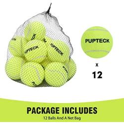 PUPTECK 12 Pack Squeaky Tennis Balls for Small and Medium Dogs Outdoor, Interesting Interactive Toys Running Yellow with A Net Bag