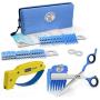 Scaredy Cut Silent Pet Grooming Kit for Dog, Cat and All Pet Grooming - A Quiet Alternative to Electric Clippers for Sensitive Pets (17pc RH + Scissor Sharpener, Blue)