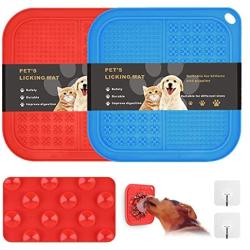 OTIME 2 Pack Dog Lick Mat with Suction Cups Dog Slow Feeder Dog Licking Mat Pet Mat Anxiety Relief Dog Cat Lick Training Licking Mat for Food, Yogurt, Peanut Butter(Blue and Red)