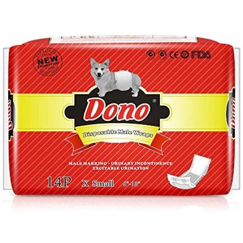 Dono Disposable Male Wraps Dog Diapers Super Absorbent Soft Male Dog Wraps 14pcs, Excitable Urination, or Incontinence Including 4 Sizes, Extra Small, Small, Medium, Large, Pet Diapers Dogs Cats