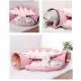 2 in 1 Cat Foldable Tunnel Bed, 50 Inches Removable & Washable Tube Round Cave Nest with Warm Central Mat Cat Toys for Cat Kitty Dog - Pink