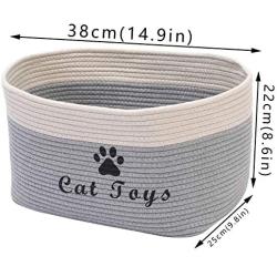 Geyecete Cotton Rope Dog Box for Toys with Handle for Baby Laundry Basket Cat/Dog Toy Storage Blanket Storage Natural Woven Basket Pet Toy Storage Boxes-Cat