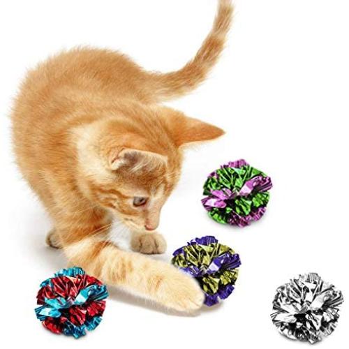SunGrow Mylar Crinkle Balls for Cats, 1.5-2 Inches, Shiny and Stress Buster Toy, Lightweight and Suitable for Multiple Cats Play, Ideal for Kittens and Adult Cats, 12-Pcs