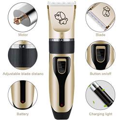 Kartice Dog Clippers, Rechargeable Low Noise Cordless Electric Dog Clippers, Dog Grooming Trimmer Pet Hair Clippers Kit (Gold)