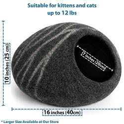 MEOWFIA Premium Felt Cat Bed Cave (Medium) - Handmade 100% Merino Wool Bed for Cats and Kittens