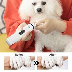 Rodzon Dog Nail Grinder, Professional 2-Speed Electric Rechargeable Pet Nail Trimmer 3 Ports Quiet Painless Paws Grooming Smoothing for Small Medium Large Dogs & Cats & Pets
