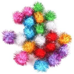 Jili Online Pack of 42 Colorful Glitter Pom Pom Balls Cat Kitten Play Toys forCrafts