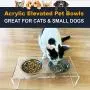ZEXPRO Acrylic Elevated Pet Bowls - Raised Clear Feeding Stand for Cats and Small Dogs - 2 Stainless Steel Food Container No Splash, Spill, Messy Floors Feed Pedestal