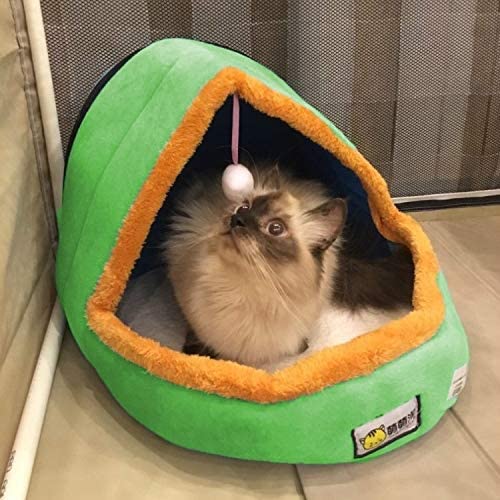 Chenyouwen Pet Beds Great Pet Dog Cat Warm Soft Bed Pet Cushion Dog Kennel Cat Castle Foldable Puppy House with Toy Ball, Size:L(Camel Color) (Color : Green)
