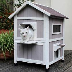 HiCaptain Outdoor Cat House Feral-Cat Shelter Escape Door Waterproof Insulated Two Story