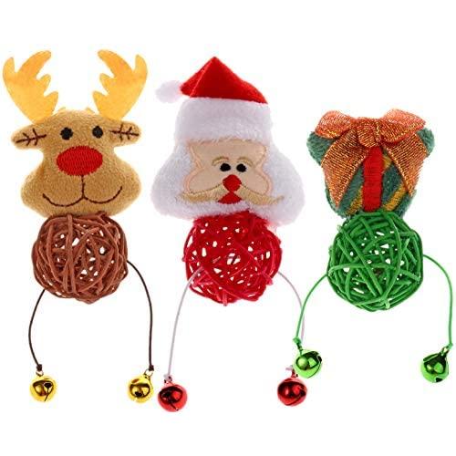 BoomBone 3 Pack Christmas Cat Ball Toy with Bell,Kitten Chase Toy